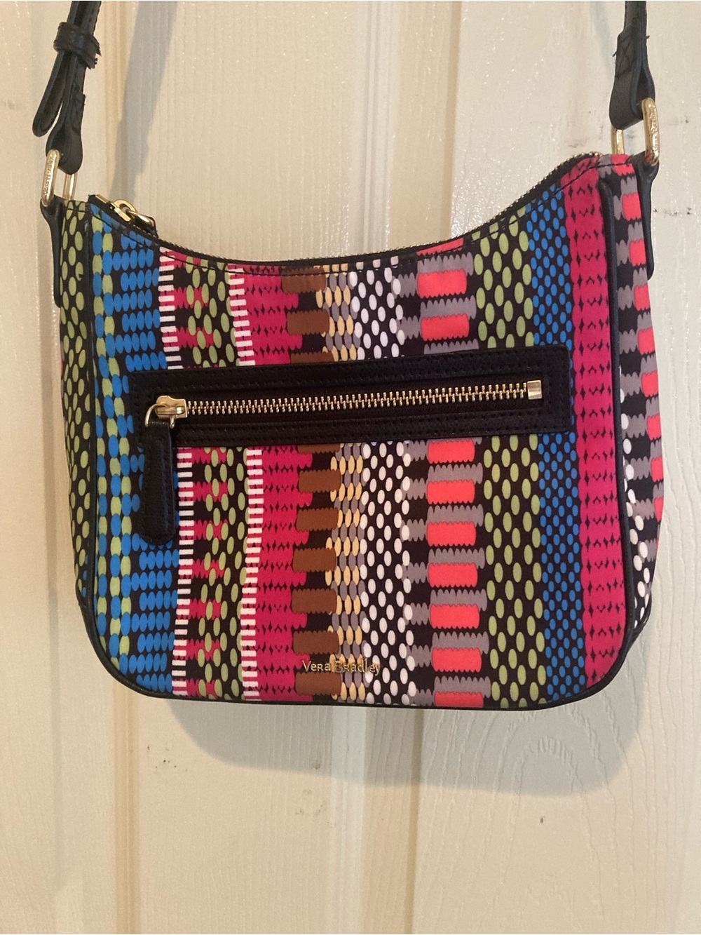 Vera Bradley Vivian Bright Multi-Color Nylon and Black Leather Crossbody Bag